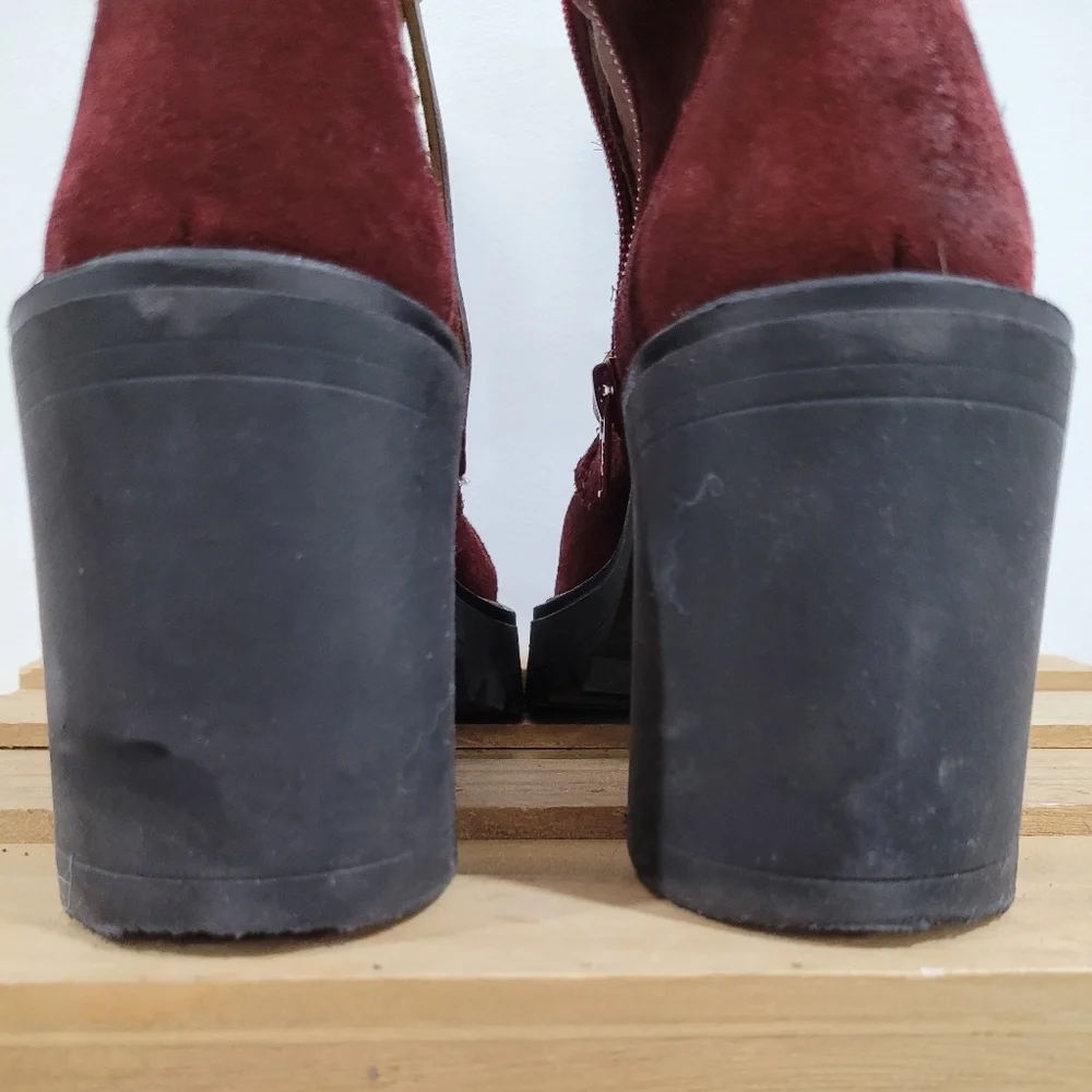 Free People Dylan Burgundy Suede Leather Lace-Up Combat Boots